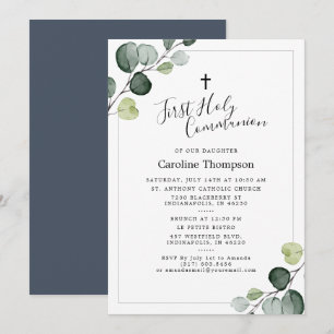 Elegant Eucalyptus Greenery First Holy Communion Invitation