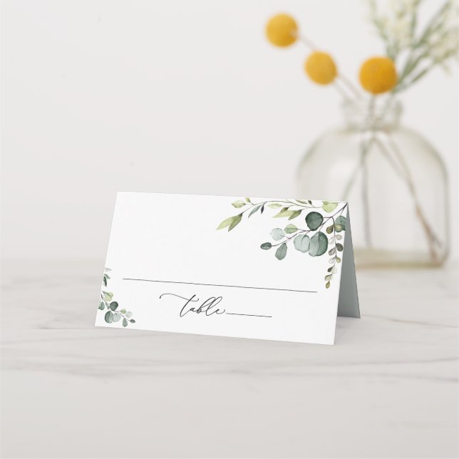 Elegant Eucalyptus Greenery Folded Place Card (Front)
