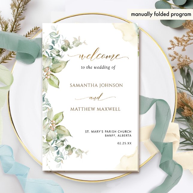Elegant Eucalyptus Greenery Folded Wedding Program (Creator Uploaded)