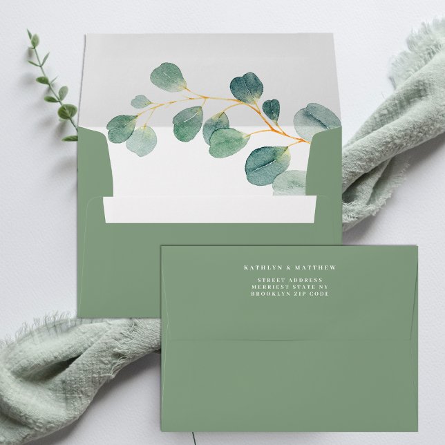 Elegant Eucalyptus Greenery Foliage Modern Wedding Envelope (Creator Uploaded)