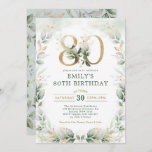 Elegant Eucalyptus Greenery Gold 80th Birthday Invitation<br><div class="desc">Elegant botanical-themed 80th birthday invitation featuring beautiful watercolor greenery in sage green and gold</div>