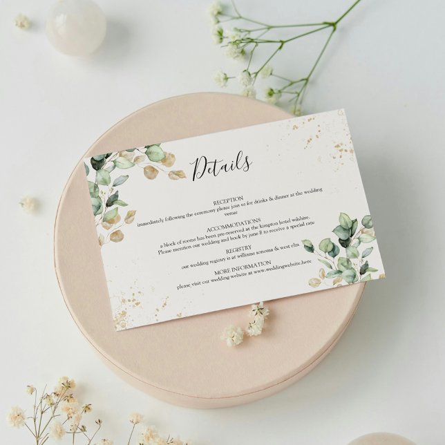 Elegant Eucalyptus Greenery & Gold Accents Wedding Enclosure Card (Creator Uploaded)