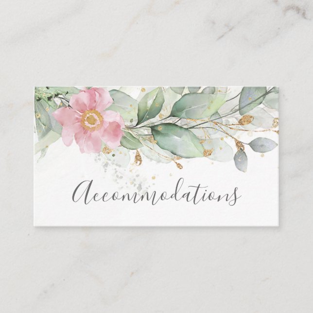 Elegant Eucalyptus Greenery Gold Accommodations Enclosure Card (Front)