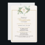 Elegant Eucalyptus Greenery Gold Baptism Invitation<br><div class="desc">An elegant design with a classic font combination. The design features gold colour touches with some eucalyptus and greenery. Personalize front and back with your information.</div>