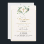 Elegant Eucalyptus Greenery Gold Baptism Invitation<br><div class="desc">An elegant design with a classic font combination. The design features gold colour touches with some eucalyptus and greenery. Personalize front and back with your information.</div>