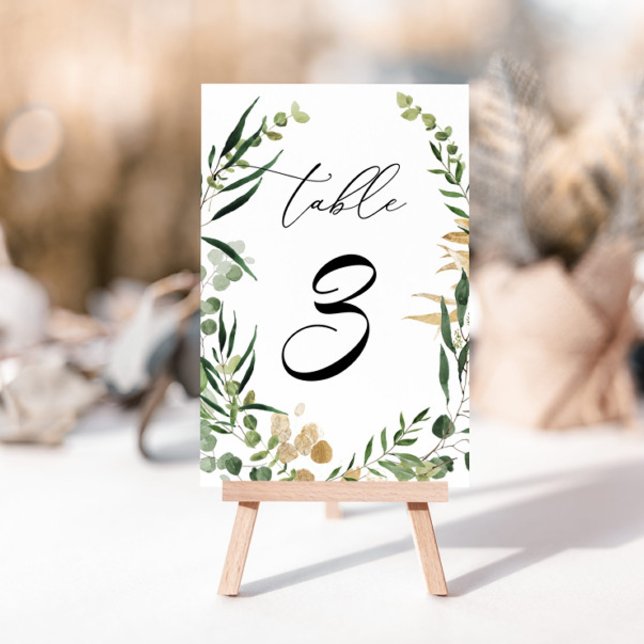 Elegant eucalyptus greenery gold foil table number (Creator Uploaded)