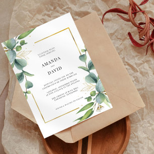 Elegant Eucalyptus Greenery Gold Frame Wedding Invitation