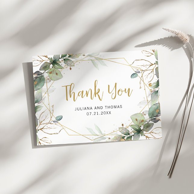 Elegant Eucalyptus Greenery Gold Frame Wedding Thank You Card (Creator Uploaded)