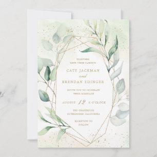 Elegant Eucalyptus Greenery Gold Geometric Wedding Invitation