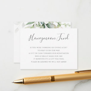 Elegant Eucalyptus Greenery Gold Honeymoon Fund Enclosure Card