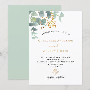 Elegant eucalyptus greenery gold modern wedding invitation