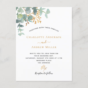 Elegant eucalyptus greenery gold modern wedding postcard