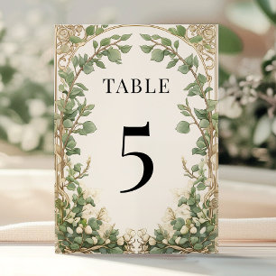 Elegant Eucalyptus Greenery Gold Table Number