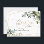 Elegant Eucalyptus Greenery Gold Thank You Card<br><div class="desc">Designed to coordinate with our Boho Greenery Gold wedding collection,  this customizable Flat Thank You card features mixed watercolor greenery leaves paired with a classy serif font in black for an optional message on the back. Matching items available.</div>