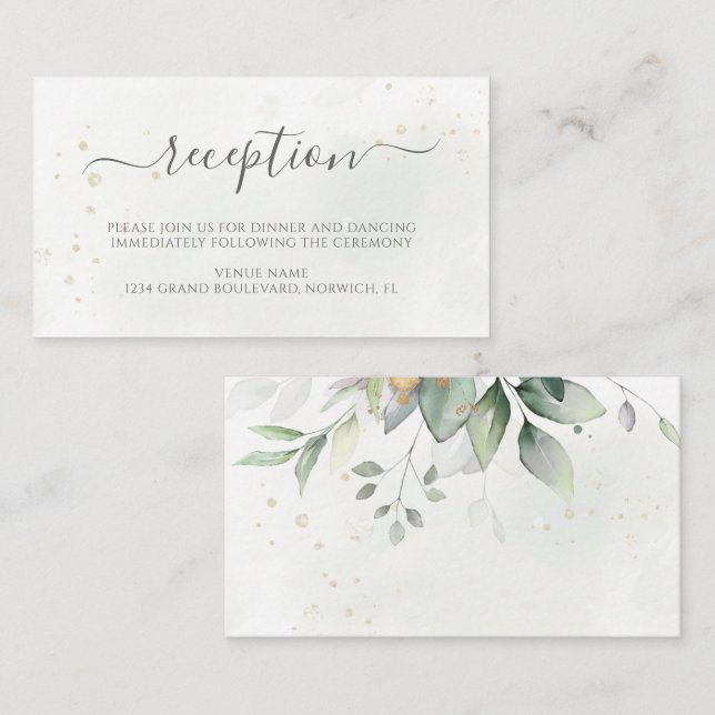 Elegant Eucalyptus Greenery Gold Wedding Reception Enclosure Card (Front/Back)