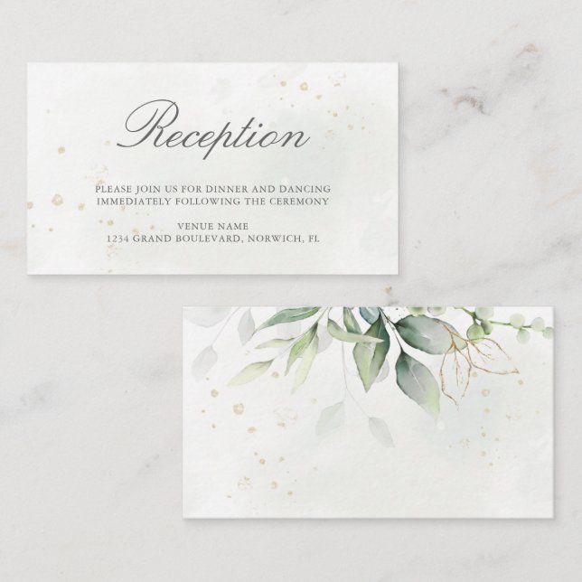 Elegant Eucalyptus Greenery Gold Wedding Reception Enclosure Card (Front/Back)