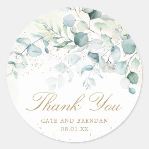 Elegant Eucalyptus Greenery Gold Wedding Thank You Classic Round Sticker