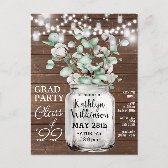 Elegant Eucalyptus Greenery Graduation Invitation Postcard (Front)