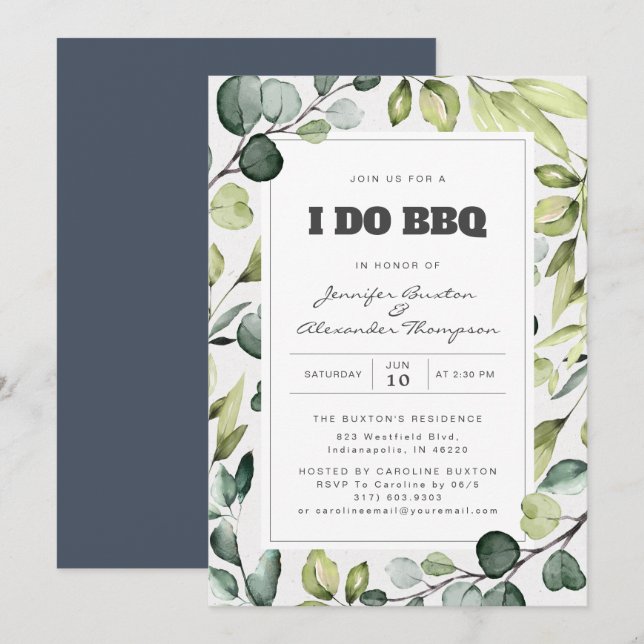 Elegant Eucalyptus Greenery I Do BBQ Party Invitation (Front/Back)