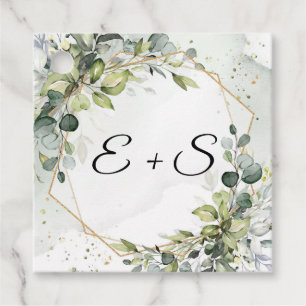 Elegant eucalyptus greenery initials wedding  favour tags