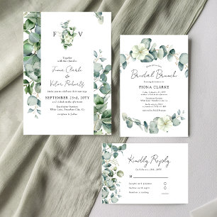 Elegant Eucalyptus Greenery Initials Wedding Invitation