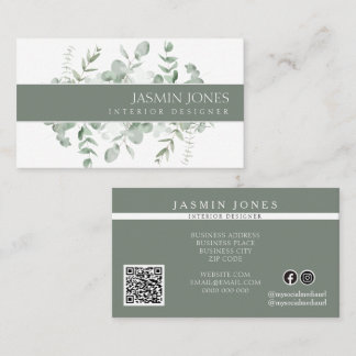 Elegant Eucalyptus Greenery Interior Designer Business Card
