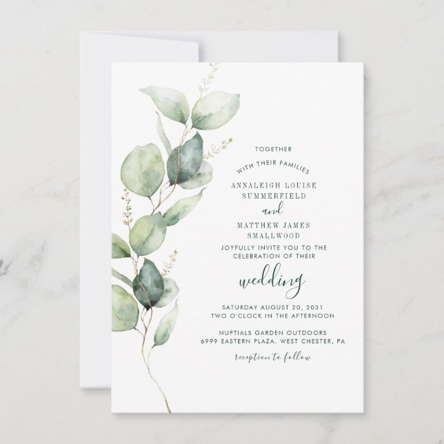 Elegant Eucalyptus Greenery Modern Wedding Invitation (Front)