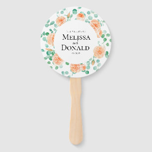Elegant Eucalyptus Greenery Peach Floral Program Hand Fan