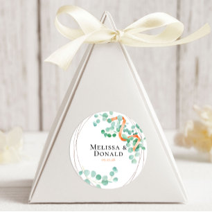 Elegant Eucalyptus Greenery Peach Floral Wedding Classic Round Sticker