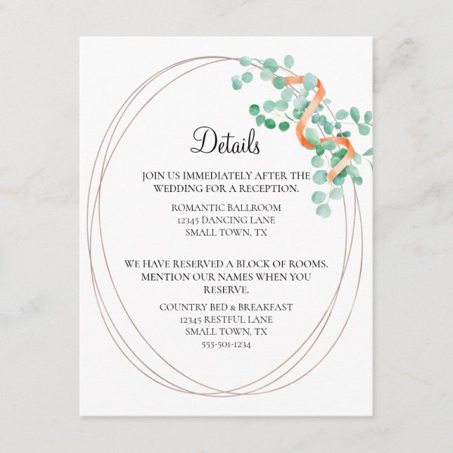Elegant Eucalyptus Greenery Peach Floral Wedding Enclosure Card (Front)