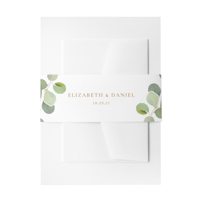 Elegant Eucalyptus Greenery Personalized Wedding Invitation Belly Band (Front Example)