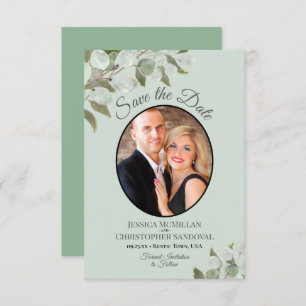 Elegant Eucalyptus Greenery & Photo Mint Wedding Save The Date