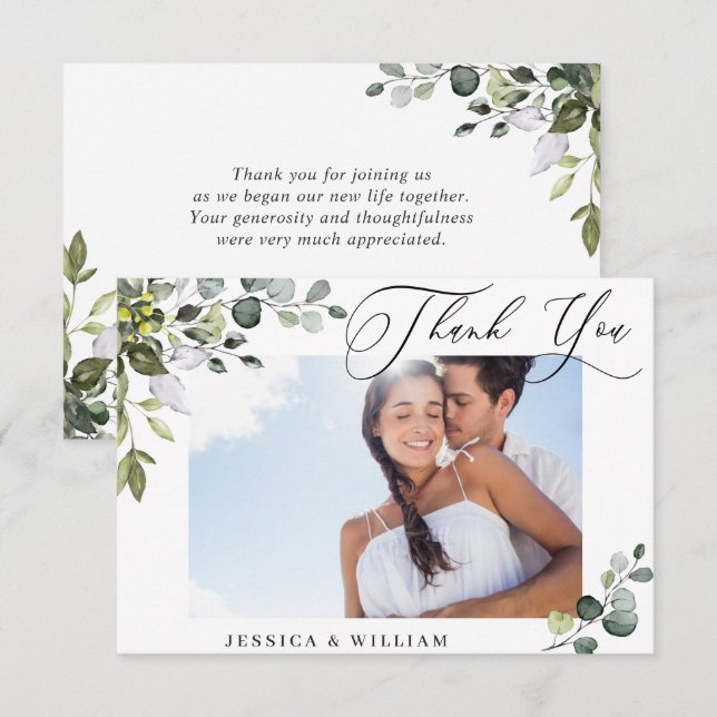 Elegant Eucalyptus Greenery PHOTO Thank You Card (Front/Back)