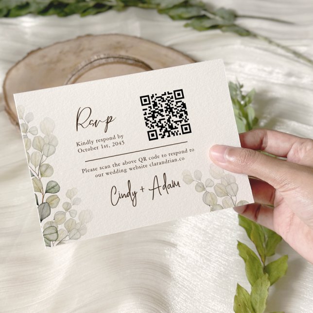 Elegant Eucalyptus Greenery Qr Code Wedding RSVP Card (Creator Uploaded)
