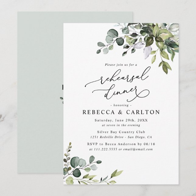 Elegant Eucalyptus Greenery Rehearsal Dinner Invitation (Front/Back)