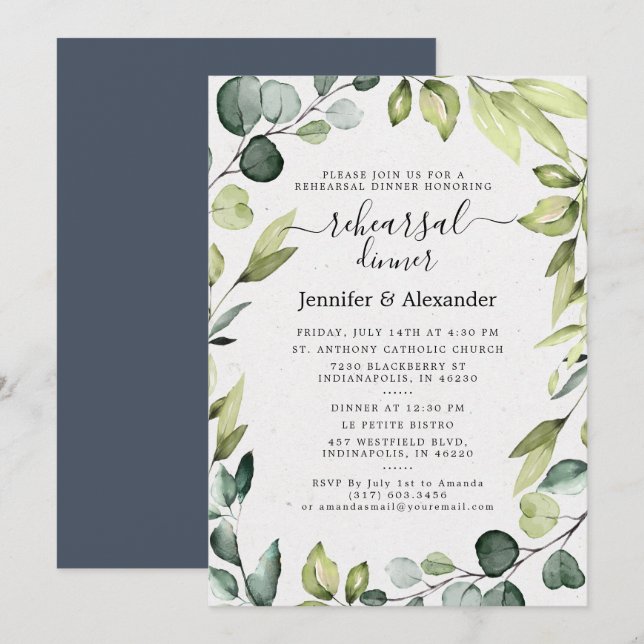 Elegant Eucalyptus Greenery Rehearsal Dinner Invitation (Front/Back)