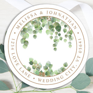 Elegant Eucalyptus Greenery Return Address Classic Round Sticker