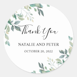 Elegant Eucalyptus Greenery Rustic Thank You Classic Round Sticker