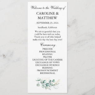 Elegant Eucalyptus Greenery Sage Wedding Program