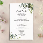 Elegant Eucalyptus Greenery Simple Wedding Menu<br><div class="desc">Designed to coordinate with our Boho Greenery wedding collection, this customizable Menu Template features mixed watercolor greenery leaves paired with a classy serif in black, with a monogram on the back. Matching items available: https://bit.ly/3a3h3fv</div>