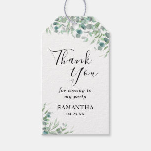 Elegant Eucalyptus Greenery Thank You Name Script Gift Tags