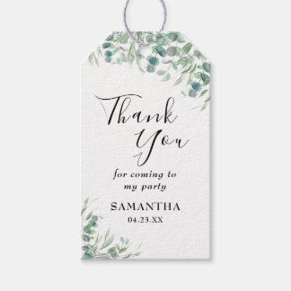 Elegant Eucalyptus Greenery Thank You Name Script Gift Tags