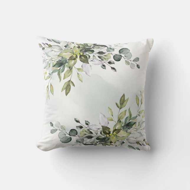 Elegant Eucalyptus Greenery Watercolor Throw Pillow (Front)