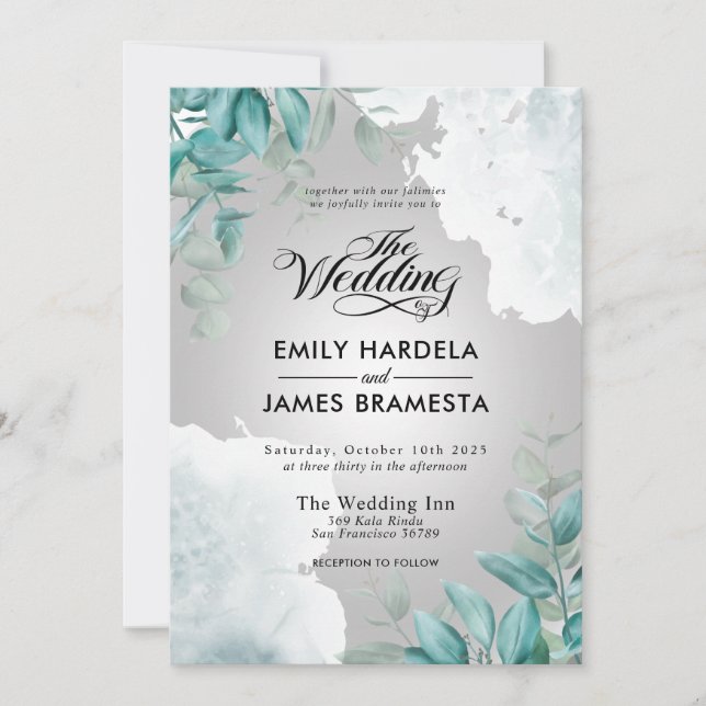 Elegant Eucalyptus Greenery Watercolor Wedding Invitation (Front)