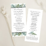 Elegant Eucalyptus Greenery Wedding Ceremony Program<br><div class="desc">Elegant eucalyptus wedding ceremony program panel cards feature stylish custom text framed by black stripes and an organic watercolor greenery design with eucalyptus foliage, leaves, and silver dollar eucalyptus branches in soft verdant shades of mint, green, olive, and muted blue green. Perfect for a spring or summer event. Personalize both...</div>