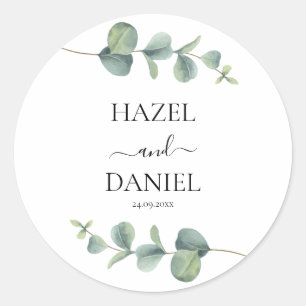 Elegant Eucalyptus Greenery Wedding  Classic Round Sticker