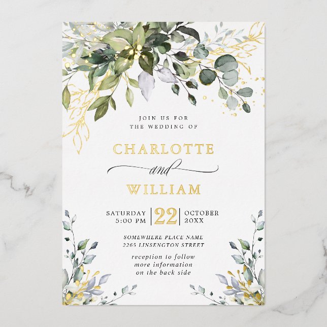 Elegant Eucalyptus Greenery Wedding Gold (Front)