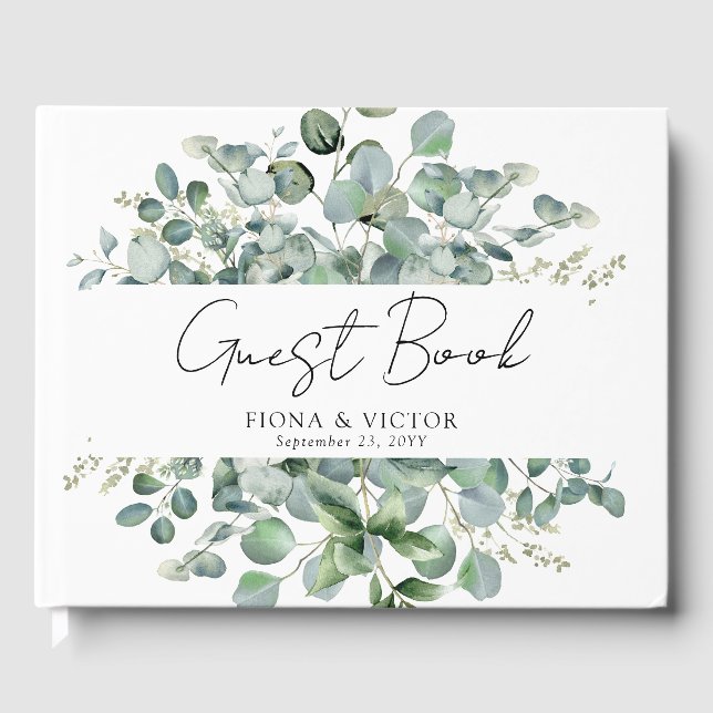 Elegant Eucalyptus Greenery Wedding Guest Book (Front)