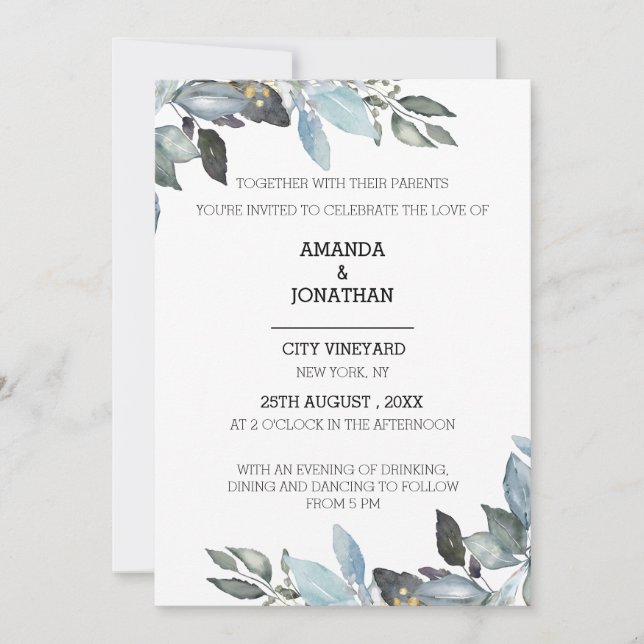 Elegant Eucalyptus Greenery Wedding Invitation (Front)