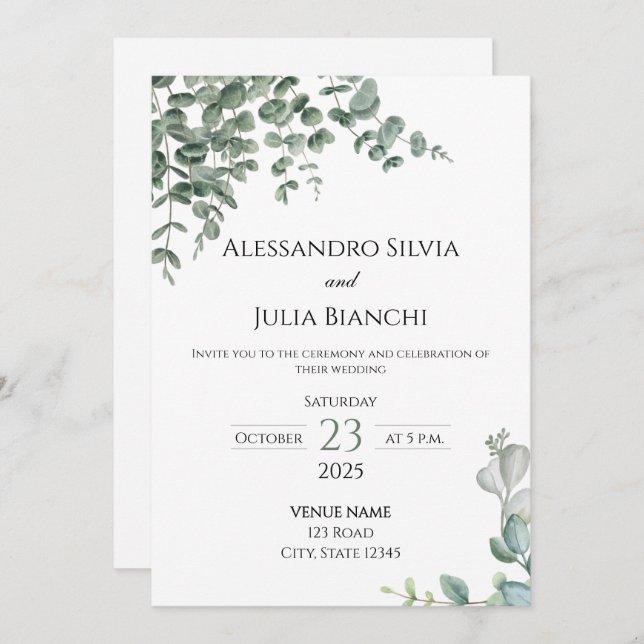 Elegant Eucalyptus Greenery Wedding Invitation  (Front/Back)